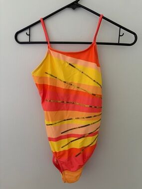 Girls One-Piece Swimsuit in Orange, Yellow, Coral size 12